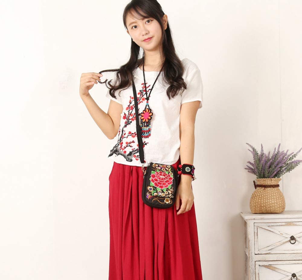 Eagsouni® Womens Embroidered Flowers Cross Body Bag Small Crossbody Phone Shoulder Bags Ethnic Style, St1 Red - Image 2
