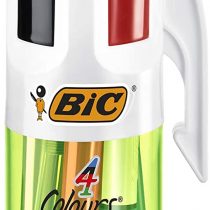 BIC 4 Colours Ballpoint Pens and Case - Set of 6 Pens and Decorative Pen Pot - Variety of Fun Designs, Original Size Pens and 1 Mini