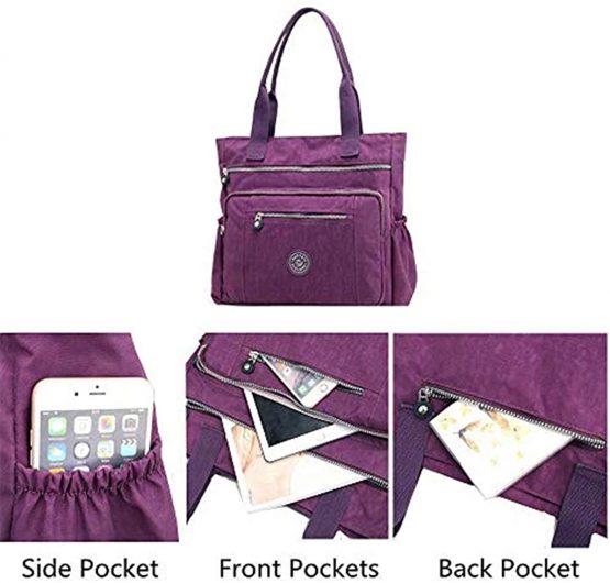 Fueerton Women's Casual Multi-Pocket Handbags Waterproof Nylon Top-Handle Bag Shoulder Bag Travel Purse - Image 2
