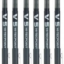 Pilot BX V5 Black Hi-Tecpoint Extra Fine Rollerball Pen 0.5 mm Nib Tip 0.3 mm Line Width (Pack of 6)