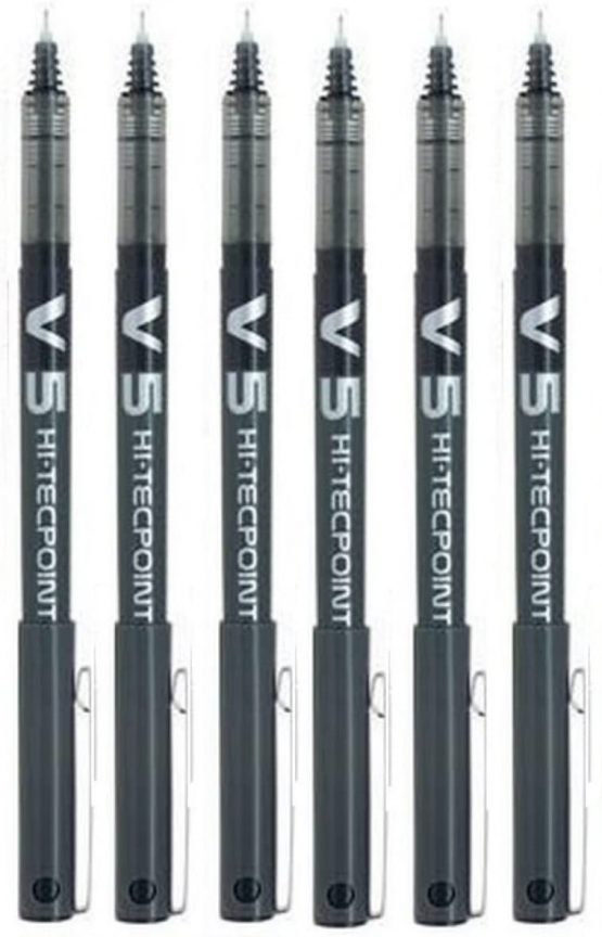 Pilot BX V5 Black Hi-Tecpoint Extra Fine Rollerball Pen 0.5 mm Nib Tip 0.3 mm Line Width (Pack of 6)