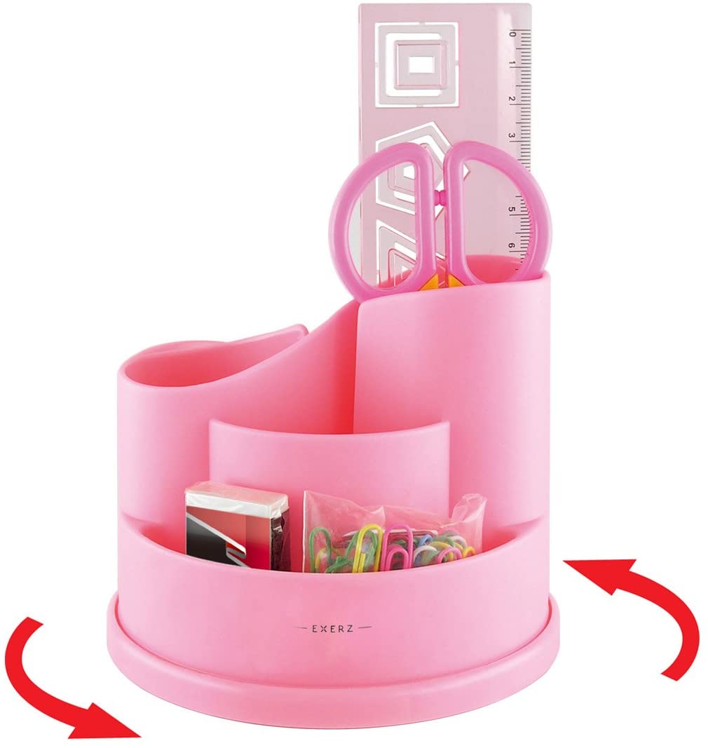 EXERZ Pencil Holder Pink, Desk Organiser, Rotating Desk Tidy, Pen Caddy with Stationery - Pink, Ex8286-pnk - Image 3