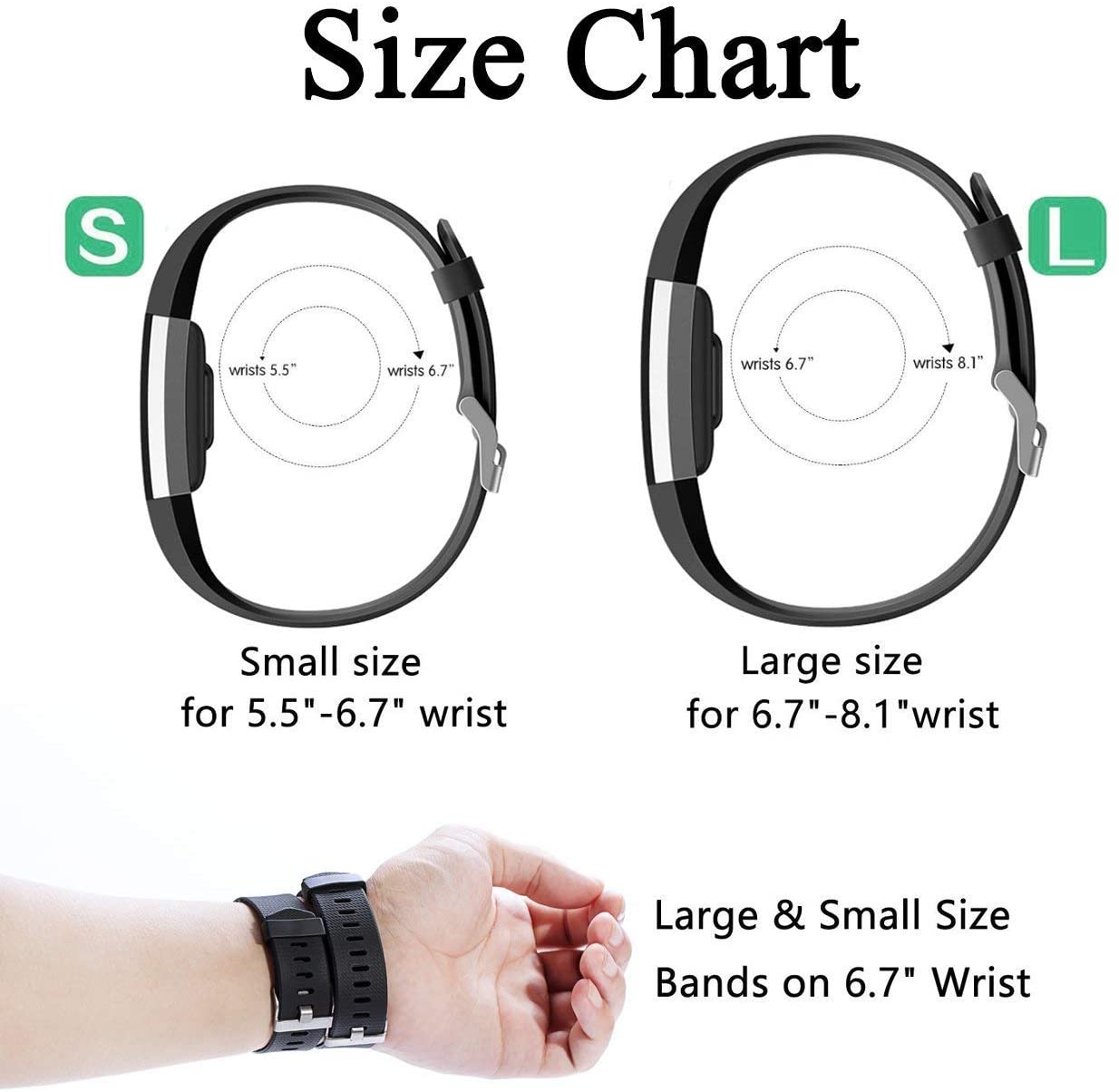 Fitbit Charge 2 Straps, Soft Accessory Strap, Secure Metal Clasp for Fitbit Charge 2 (5.5"-6.7") - Black, Small - Image 4