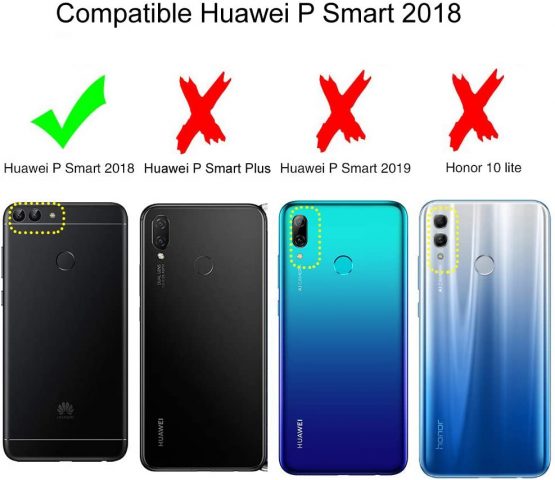 Tophung Huawei P Smart Case, Premium PU Leather Flip Wallet Case Notebook Style TPU Inner with Folio Magnetic Stand Card Holder Slot Protective Skin Cover for Huawei P Smart/Enjoy 7S Kapok - Image 2