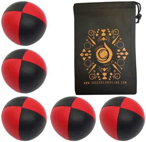5 x Pro 115g Cascade Classic Black Theme Juggling Balls - Thud Juggling Balls & Bag - Set of 5 Juggling Balls (Red and Black)