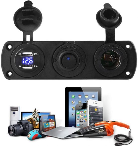 PHILED 4.2A Dual USB Car Charger Socket Panel with 12V Cigarette Lighter Socket Splitter,LED Voltmeter and Independent Toggle Switch for 12V~24V Vehicles Car Boat Motorcycle Truck Caravan - Image 3