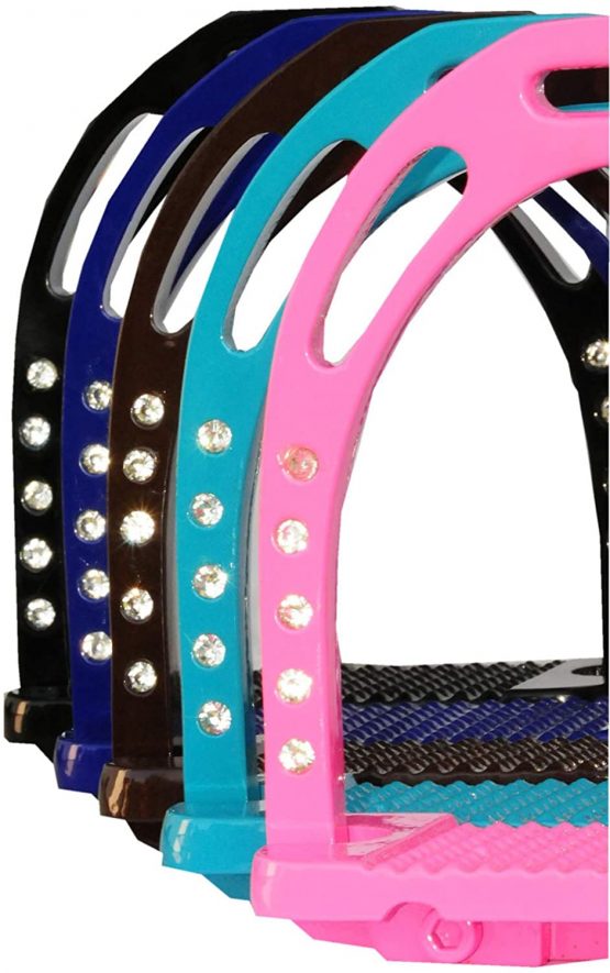 AMKA Aluminium Stirrups with Rhinestones, Extra Light, Gerasterte Wide Tread Aluminium Stirrup with Rhinestones Light Brown - Image 2