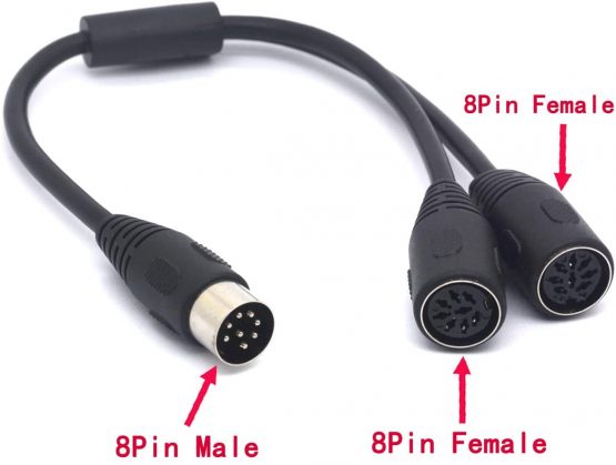 Tomost MIDI Splitter 8 Pin DIN Y Adapter Cable 1 Male to 2 Female Din Plug Large Size