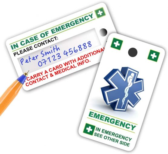 Emergency Contact Card Pack - ICEcard Standard Health & Safety in Case of Emergency (I.C.E.) ICE Card Pack with 1 Card, 2 Key Rings & 2 Stickers. - Image 4