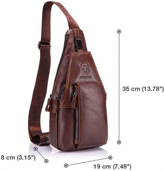 Men Sling Bag Leather Chest Bag Crossbody Shoulder Bag Sling Bags Backpack Messenger Bag Daypack for Business Casual Sport Hiking Travel Brown - Image 2