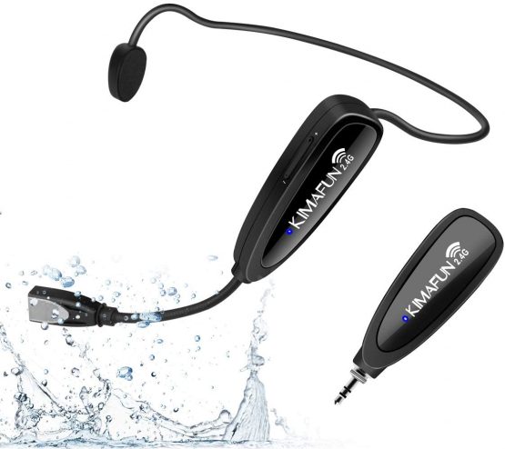 Wireless Fitness Microphone Headset, KIMAFUN 2.4G Wireless Sweatproof Waterproof Headset Mic with Rechargeable Transmitter and Bodypack Receiver For Speaker, PA, Fitness Instructor, Teacher, G100-1