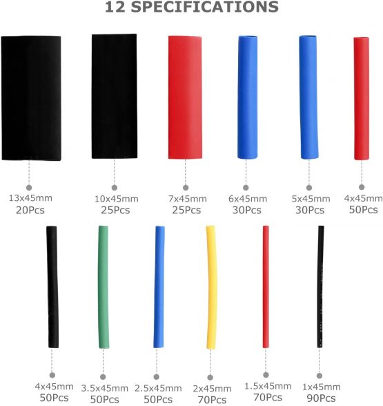 Eventronic ET1001 Heat Shrink Tubing Electric Insulation Heat Shrink Wrap Cable Sleeve 5 colors 12 sizes, 560 Pcs - Image 2