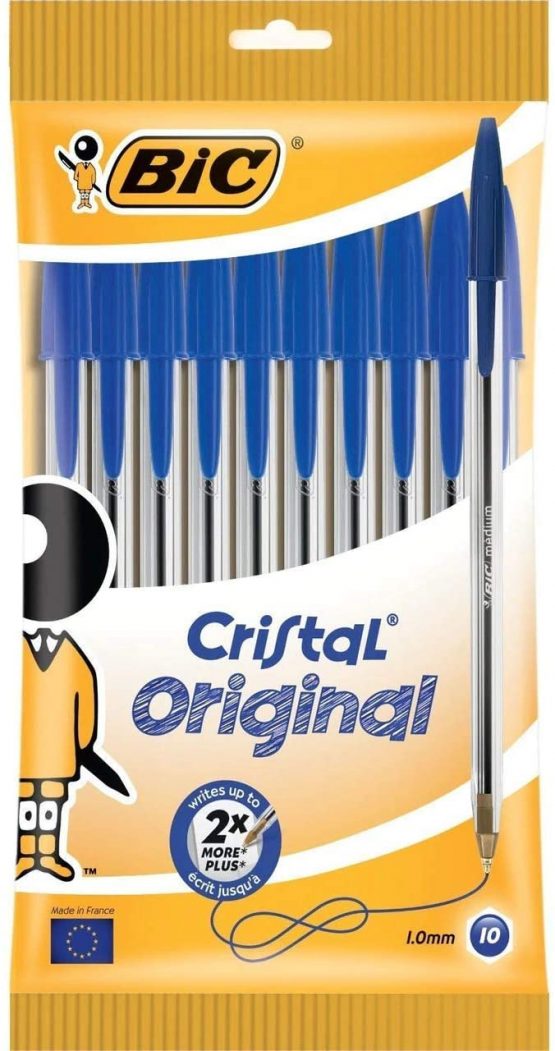Bic Cristal Original Ballpoint Pens Medium Point 1.0mm Blue Pack Of 10 - Image 2