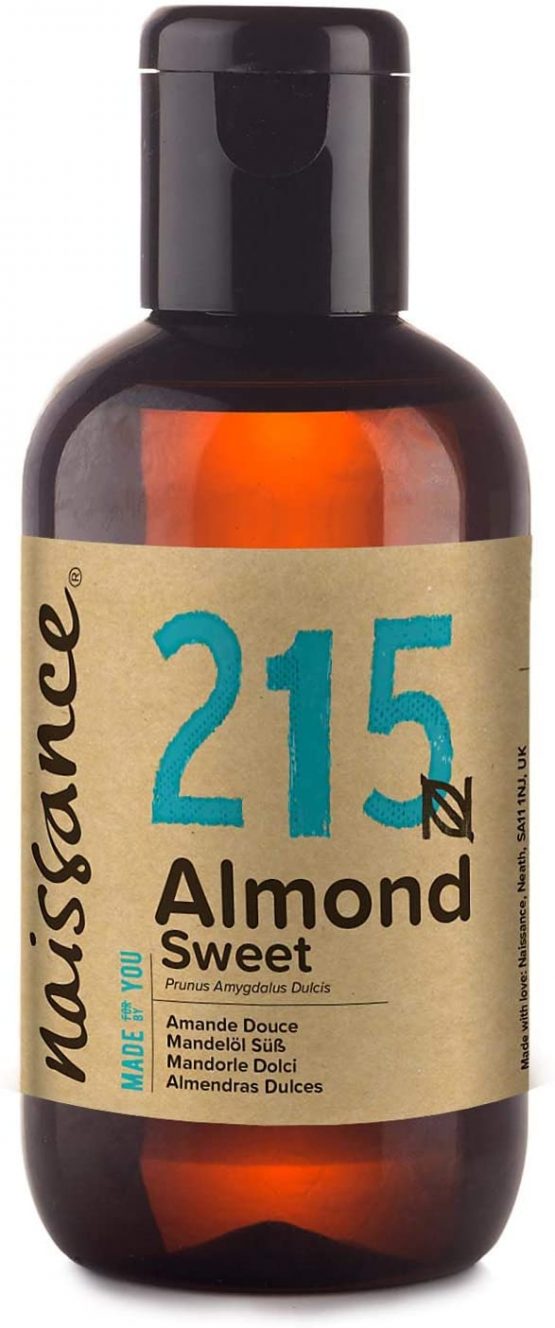 Naissance Sweet Almond Oil (no. 215) 100ml – for Skin, Hair, Massage, Nails, Cuticles, Ears, Face, Body, Stretch Marks - Natural Skin Care, Carrier Oil for Aromatherapy - Food Grade, Vegan, No GMO