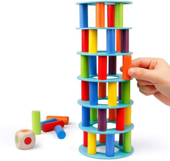 Coogam Wooden Leaning Tower Game - Tumbling Block Toppling Timber Stacking Tower Toy Games Montessori Gift for Kids