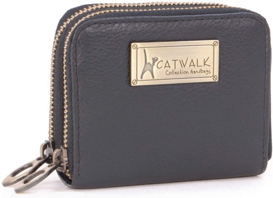 CATWALK COLLECTION HANDBAGS - ISLA - Ladies Small Organiser Zip Purse with Gift Box - Leather RFID Protection - Credit Card Wallet with Coin Compartment - Black