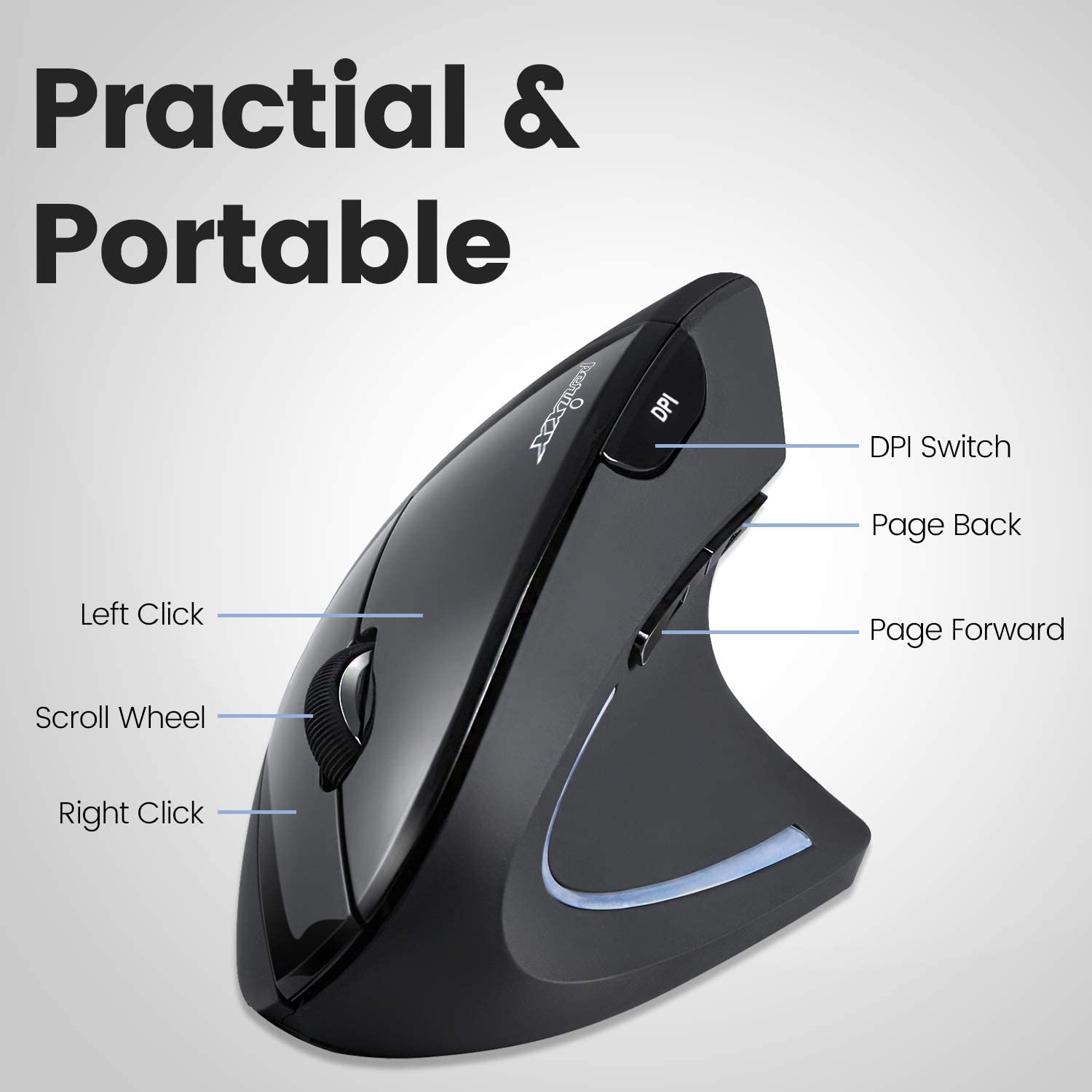 Perixx PERIMICE-713 Wireless Ergonomic Vertical Mouse - 1000/1500/2000 DPI - Right Handed - Recommended with RSI User - Image 2