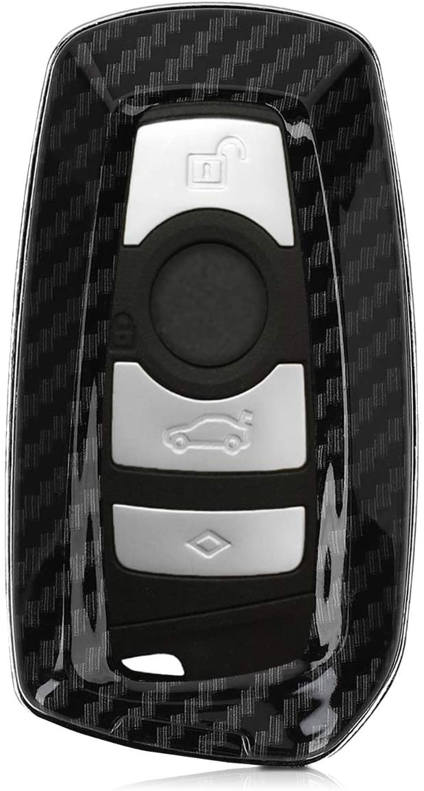 kwmobile Car Key Cover Compatible with BMW 3 Button Remote Control Car Key (only Keyless Go) - Hard Case - Carbon Black - Image 4