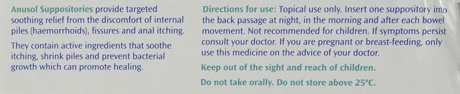 Anusol, Suppositories Treatment for Haemorrhoids Shrinks Piles Relieves Discomfort and Soothes Itching, 12 Suppositories - Image 2