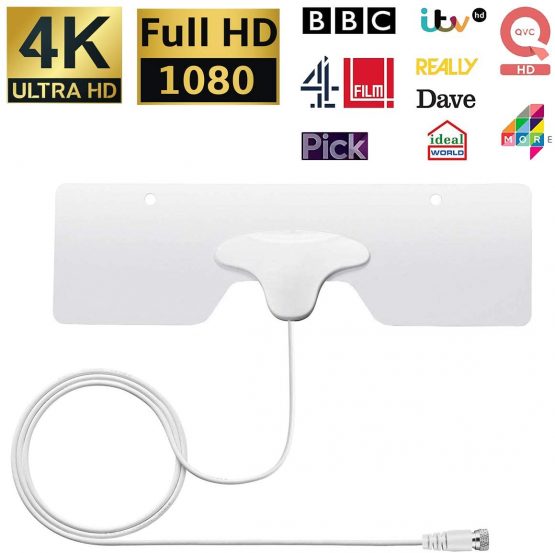 Indoor TV Aerial, SLx Ultra-Thin 4K Suitable Amplified Digital TV Aerial With Integrated 4G Filter HDTV Freeview Indoor HDTV Aerial with USB Powered Amplifier for Digital TV Signals