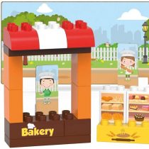 BIOBUDDI BB-0135 Building Bakery Play Set, 20 Blocks, 9 Push-Out Cards, Multi-Coloured
