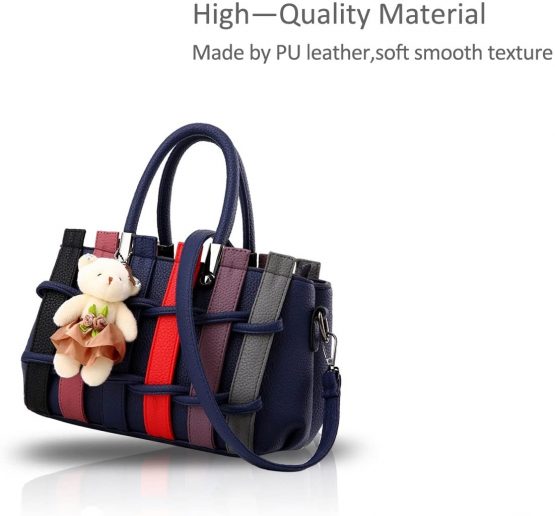 Nicole&Doris Women Fashion Colorful Handbag Crossbody Shoulder Purse Tote Shopping Bag Long Handles PU for Ladies Navy Blue - Image 3