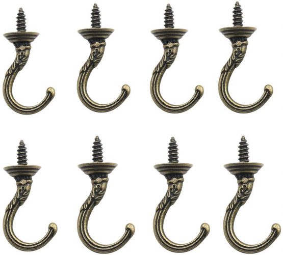 mciskin Vintage Wall Ceiling Screw Hooks Cup Hooks Hanger,Vintage Carving Screw-in Wall Ceiling Hooks Cup Hooks Hanger(8PCS/Bronze)