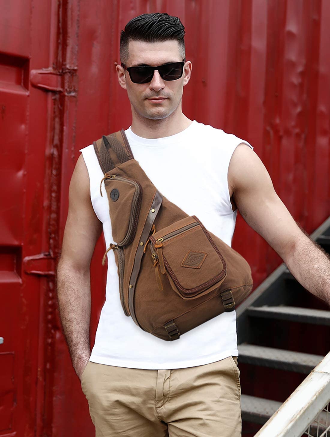 FANDARE Retro Chest Bag for Men, Women's Canvas Sling Bag, Shoulder Bag, Shoulder Bag for Business University, School - Image 2