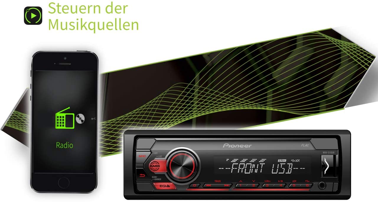 Pioneer MVH-S110UB 1-DIN with RDS Tuner, USB and Aux-In, red - Image 4