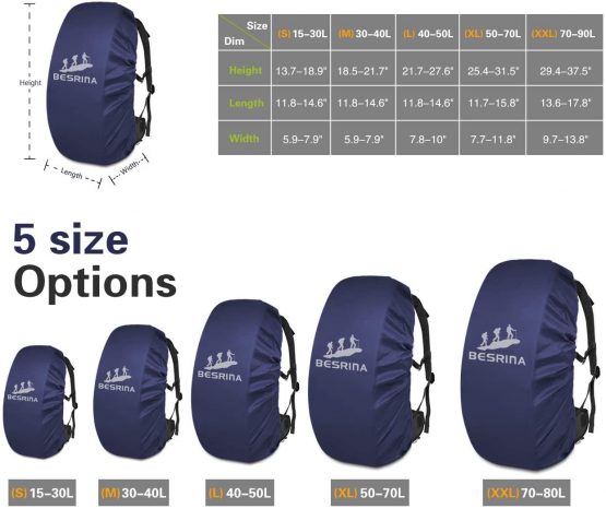 Besrina Backpack Rain Cover (15-90L),Upgraded Non-Slip Cross Buckle Strap & Reflective Waterproof Rucksack Cover for Hiking Camping Traveling Cycling - Image 3