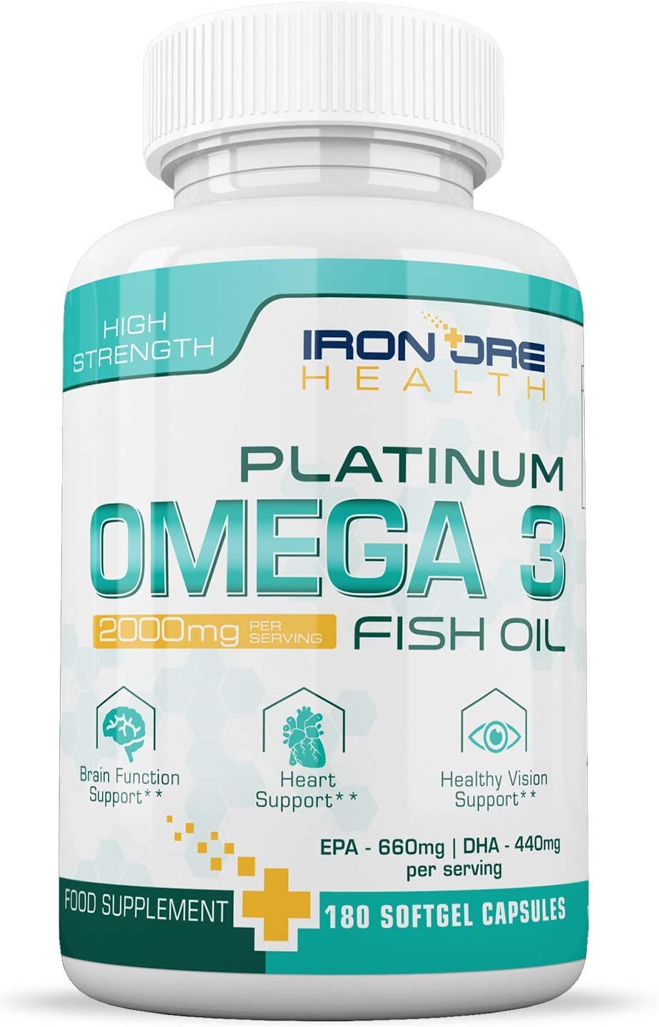 Omega 3 Fish Oil - 180 High Strength Capsules - 990mg EPA & 660mg DHA per Daily Serving - 2 Months Supply - Made in UK