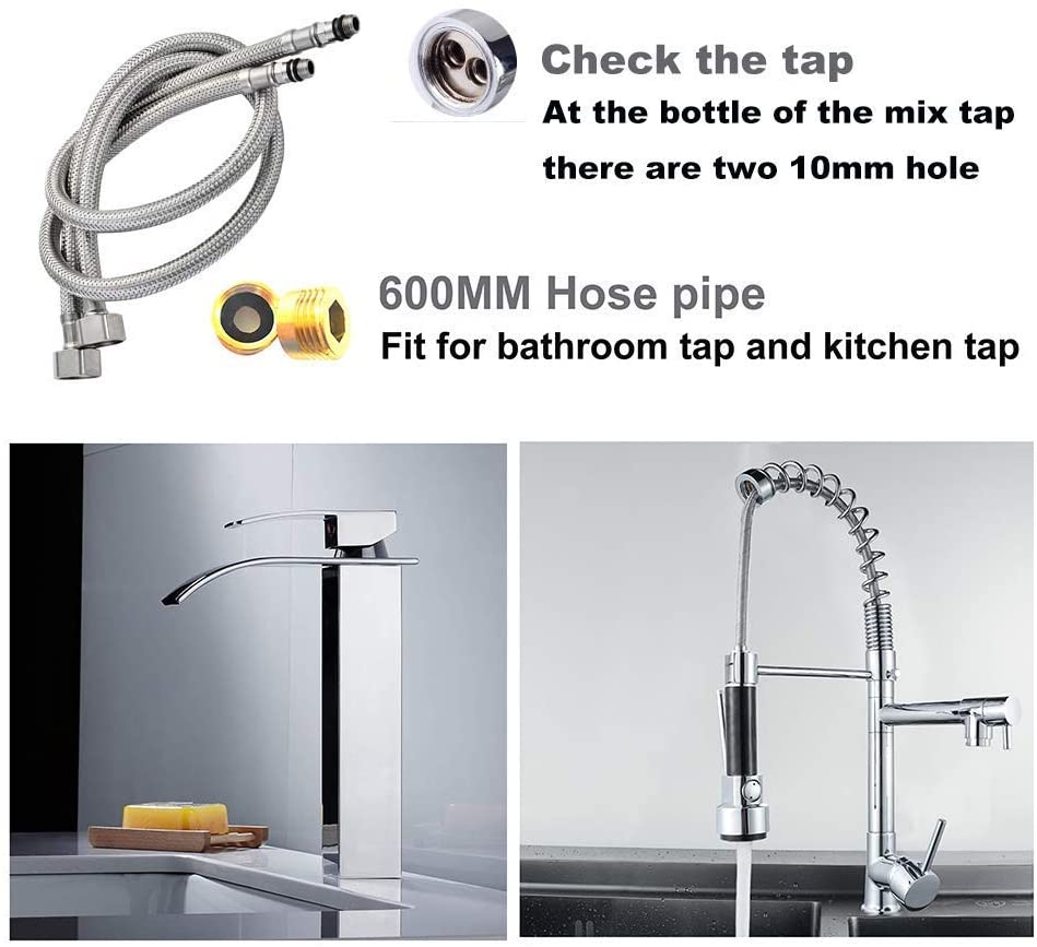 Pack of 2 Kitchen/Basin Monobloc Mixer Tap Connectors Flexi Pipes Tails British Standard Pipe