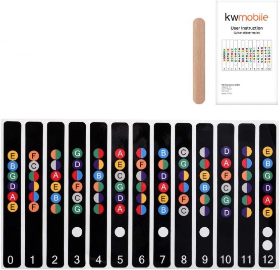 kwmobile Guitar Fretboard Stickers Set - Guitar Note Stickers for Acoustic and Electric 6-String Guitars - Fret Stickers for Learning - Black