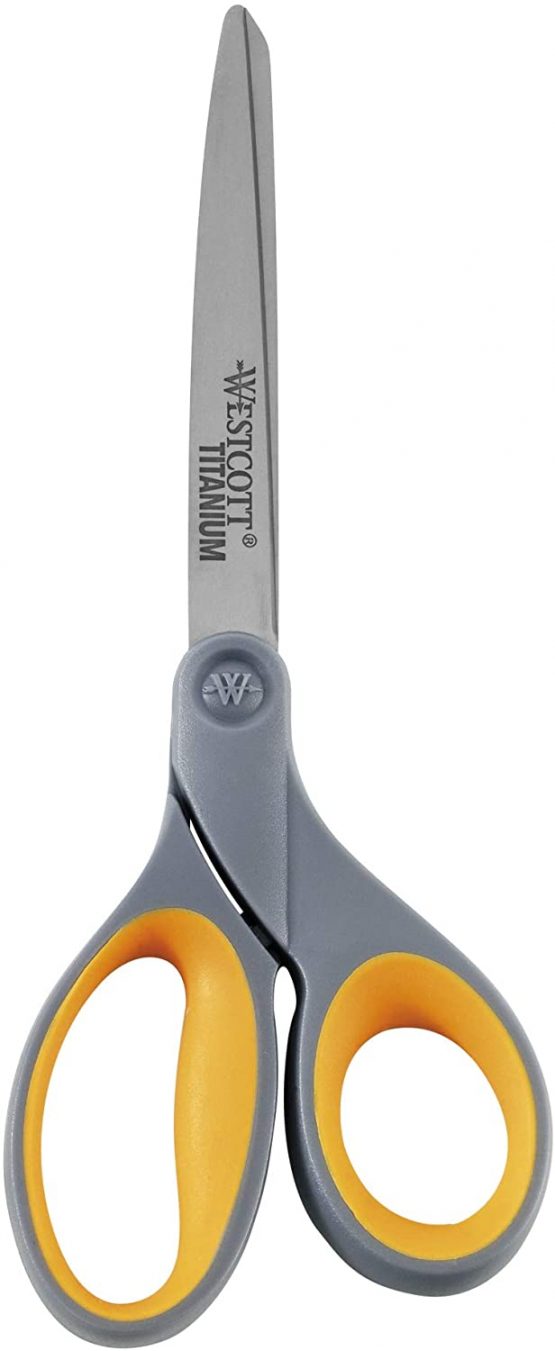 Westcott E-30493 00 Softgrip Scissors 11 cm Titanium Nitride Stainless Steel Blades Grey/Yellow 23 cm