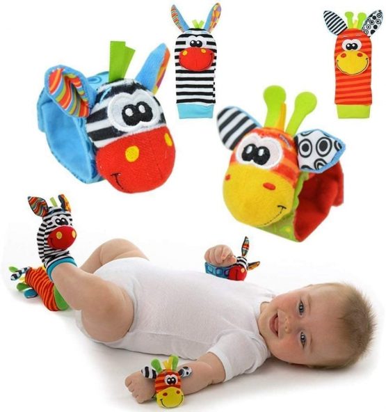 Baby Foot Finder & Wrist Rattles - Developmental Sensory Baby Toy - Toys Baby Socks & Rattles - Newborn Toys for Girls Boys - Baby Boy Girl Toys 0 - 9 Months