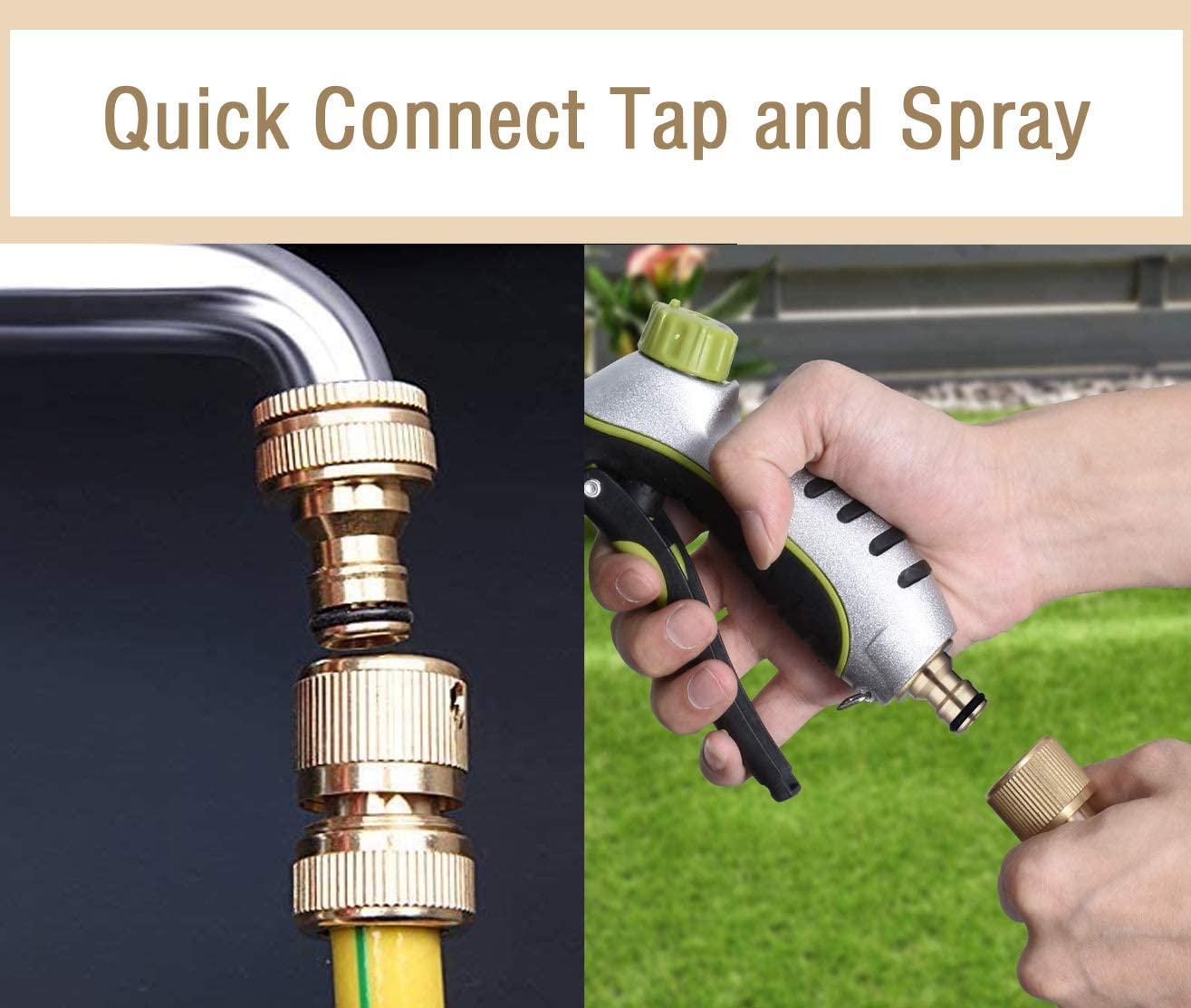 Tesmotor Brass Hose Connector Hose End Quick Connector for 1/2-inch(13mm) Graden Hose Pipe-Garden Hose Expandable Stretch Fittings Tap Adaptors Connectors 2Pack - Image 4