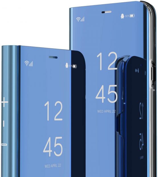 HMTECH for iPhone 11 Case,Mirror Makeup PU Leather Case For iPhone 11 Luxury Slim View Stand Cover Bright Clear Flip Kickstand Shockproof Protective Bumper Case for iPhone 11 Mirror PU Blue