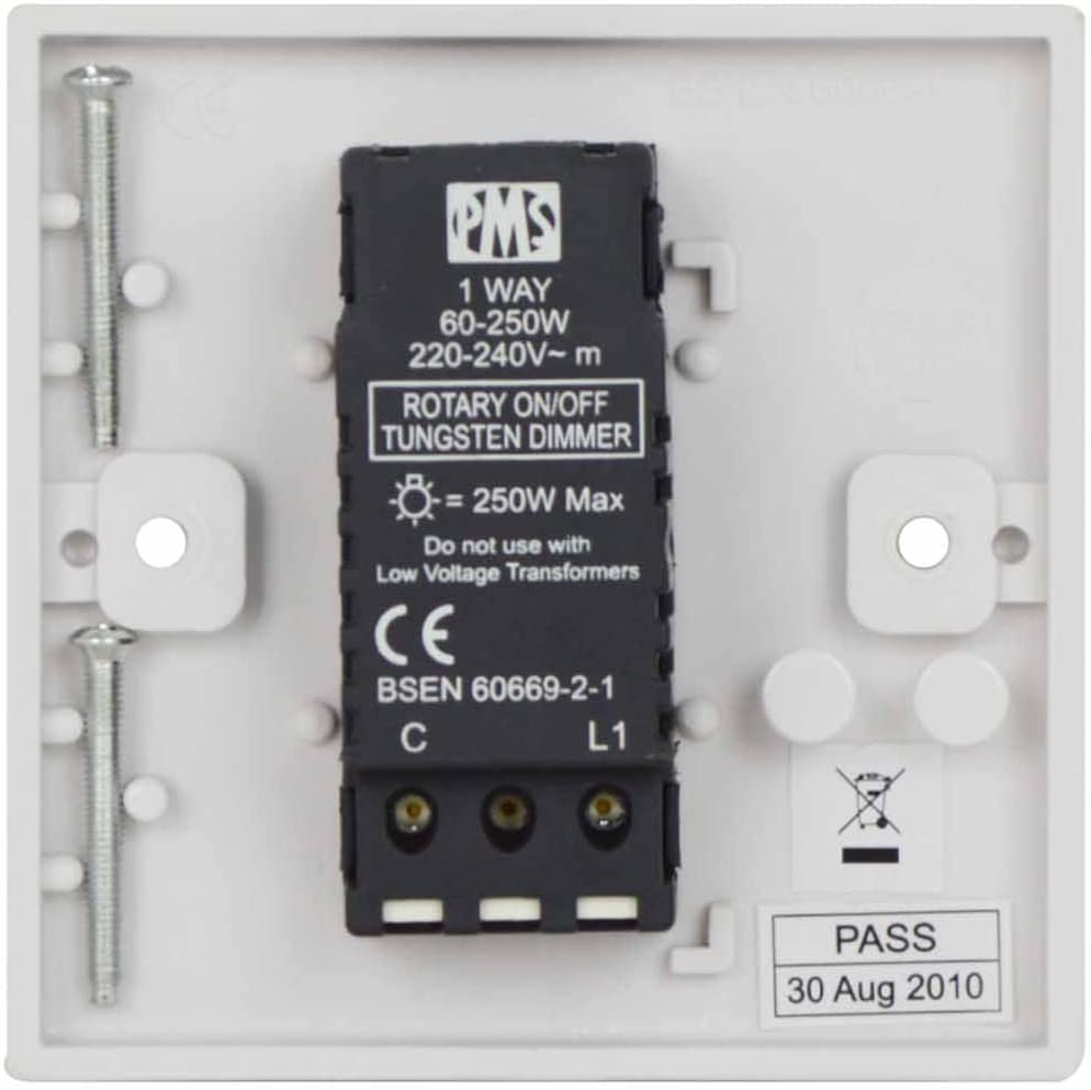 STATUS Single Dimmer Light Switch, 250W White Plastic 1 Gang 1 Way Dimmer Light Switch, S250WDS5 - Image 2