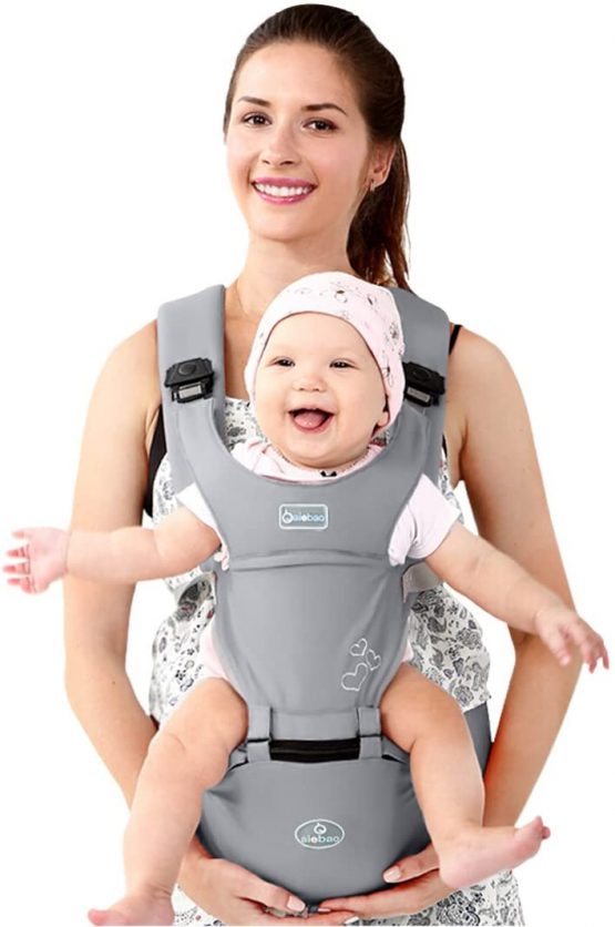 SONARIN Front Premium Hipseat Baby Carrier, Multifunctional, Ergonomic, 100% Cotton, Butterfly Rotary Buckle, 6 Carrying Positions,Adapted to Your Child's Growing,Easy to Carry and Easy Mom(Gray) - Image 3