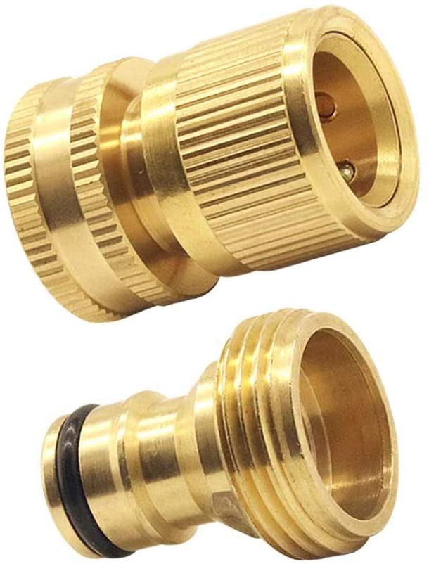 Tesmotor Garden Hose Nozzle Connect Kit, 3/4 inch Female Thread Tap Connector & Male Thread Brass Quick Connector(1 Pair)