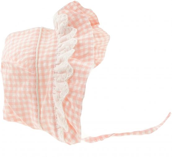 Glamour Girlz Beautiful Baby Girls Broderie Anglais Trim Gingham Flowers Cotton Baby Bonnet Beanie Sun Hat 3-12 Months (Pink Gingham, Large 37cm 6-12 Months)