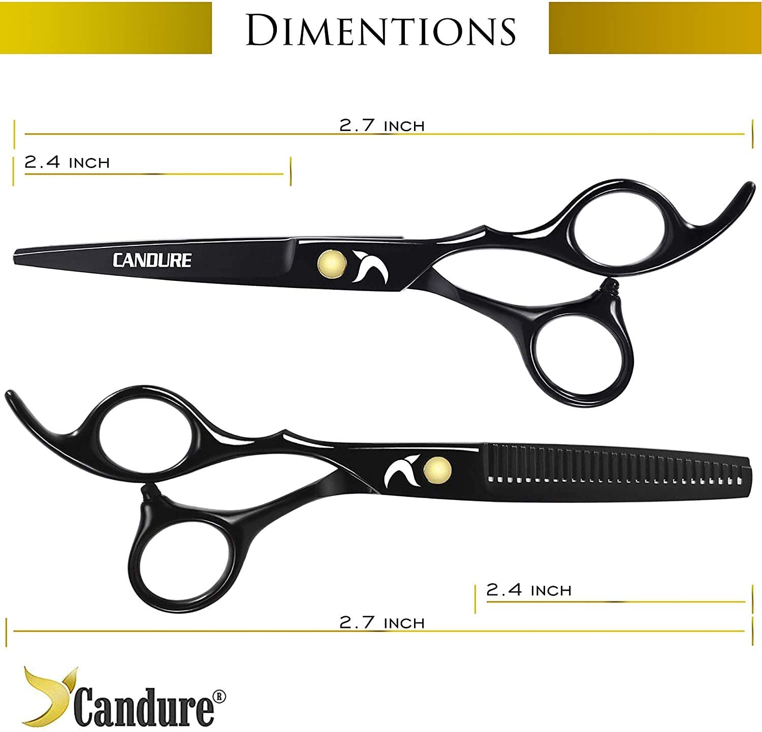 Candure Hairdressing Cutting Scissors Barber and Thinning Salon Shears Set 5.5 inch, Deep Black, 5.5" - Image 2