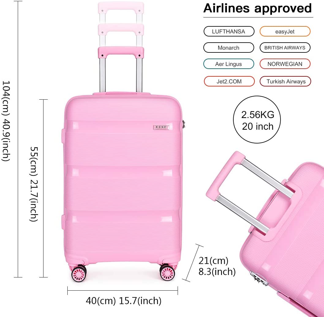 Kono Luggage Sets 3 Piece Hard Shell Travel Trolley 4 Spinner Wheels