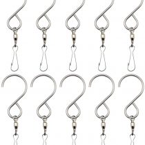 Swivel Hook Clips,10 Pieces Stainless Steel S Hooks for Hanging Wind Chimes or Wind Spinner Outdoor Hanging Baskets Flower Plants Birdcage Windsock Flag Party Ornaments Garden Accessories Black