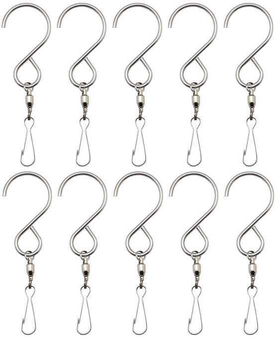 Swivel Hook Clips,10 Pieces Stainless Steel S Hooks for Hanging Wind Chimes or Wind Spinner Outdoor Hanging Baskets Flower Plants Birdcage Windsock Flag Party Ornaments Garden Accessories Black