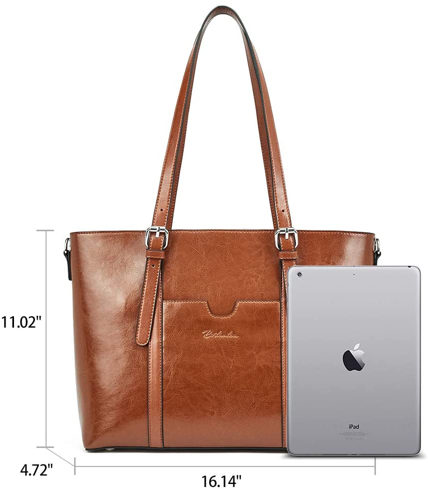 BOSTANTEN Womens Genuine Leather Handbags Large Capacity Vintage Top-Handle Tote Bag Casual 15.6 inch laptop Shoulder Bags Brown - Image 4