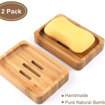 Gurkkst 2 PACK Natural Wooden Bamboo Soap Dish Storage Holder Soap Holder for Bathroom Shower Soap Dish Container Hand Craft for Soap,Sponges and More