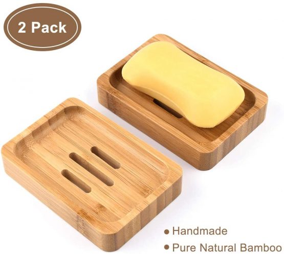 Gurkkst 2 PACK Natural Wooden Bamboo Soap Dish Storage Holder Soap Holder for Bathroom Shower Soap Dish Container Hand Craft for Soap,Sponges and More