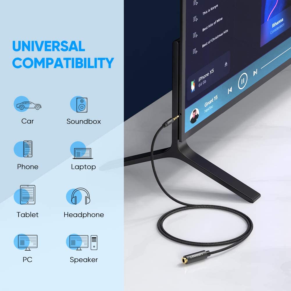 UGREEN 3.5mm Extension Cable 3.3FT Braided 4-Pole Mic Stereo Audio TRRS Headphone Aux Mini Jack Male to Female Extender for Laptop iPhone iPad TV Speaker PS4 PS5 Xbox Soundbar Gaming Headset MP3 (1M) - Image 4
