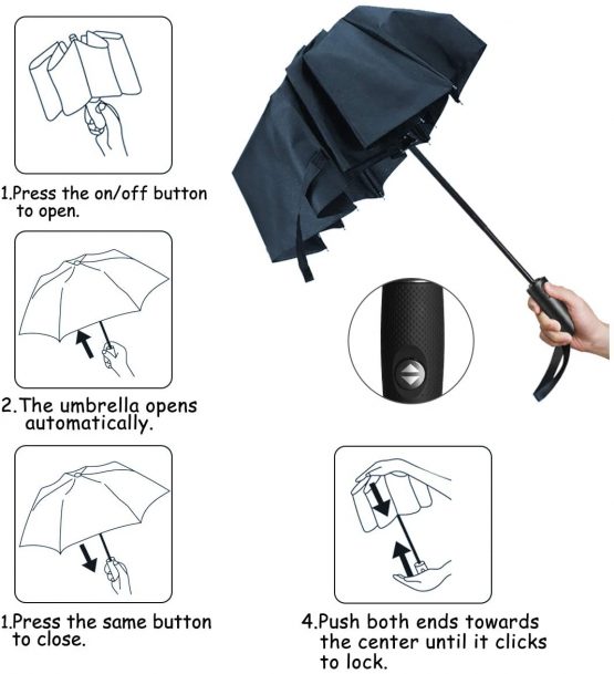 ECHOICE Unisex-Adults Windproof Folding Totes Umbrella - Auto Open Close Compact with 10-Rib Reinforced Frame and Teflon Fabric Black-1 - Image 3
